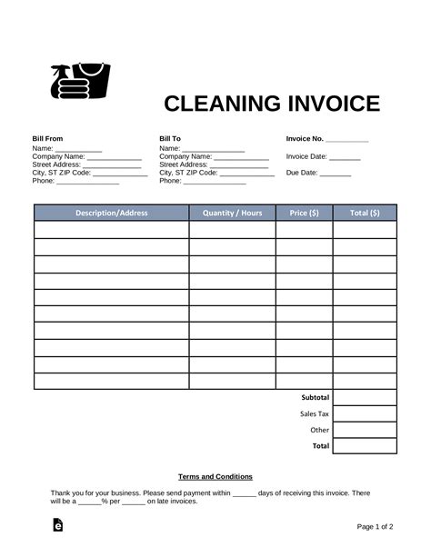 Cleaning Invoice Template Word